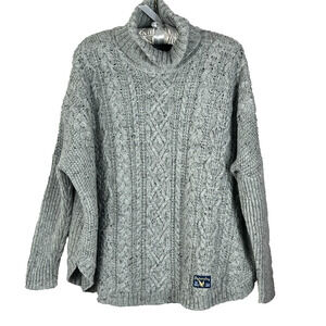 1974 Superdry Sweater Women's Sz 8 Grey Chunky Cable-Knit Turtleneck Long sleeve